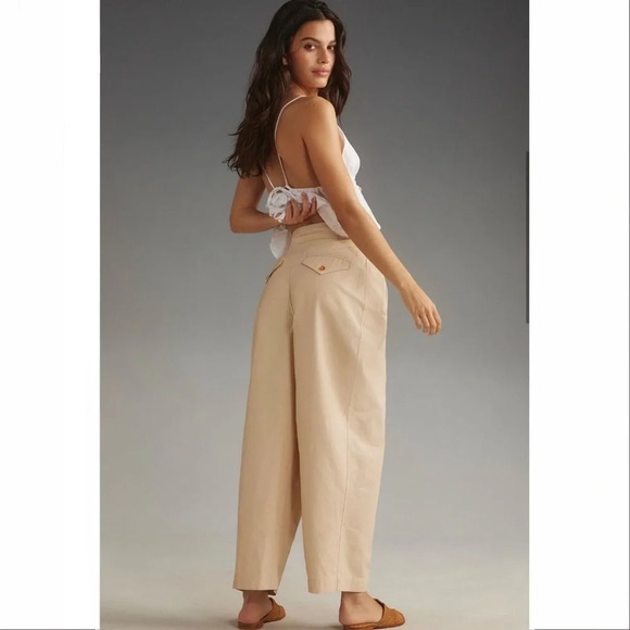 Anthropologie Maeve Utility Barrel Trouser Chino Pant in Neutral Size 8 - Picture 3 of 4